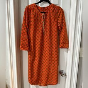 Elegant Michael Kors Orange & navy Geometric Patterned Dress, medium